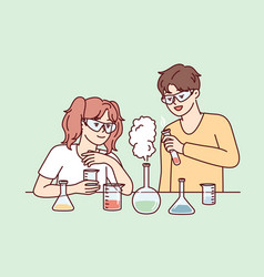 Youth Boy And Girl Conduct Chemical Experiments