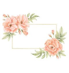 Watercolor Frame With Rose Flowers And Golden Line