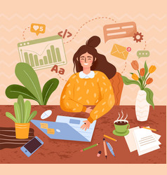 Freelance Work Home Office Woman At Computer