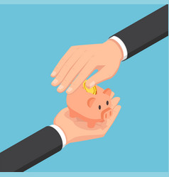 Isometric Businessman Hand Protecting Piggy Bank