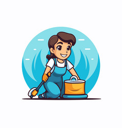 Cartoon Woman Cleaning Floor Service