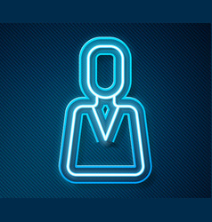 Glowing Neon Line Employee Icon Isolated On Blue