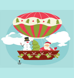 Xmas Hot Air Balloon Santa Claus And Snowman