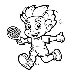 Cartoon Of Little Boy Tennis Player Character