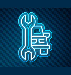 Glowing Neon Line Car Service Icon Isolated On