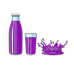 Glass Bottle Of Purple Fruit Juice Splash