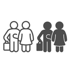 Man With Luggage And Woman Line And Solid Icon