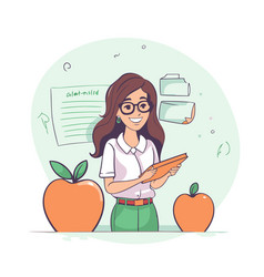 Teacher With Book And Apple Flat Style Design