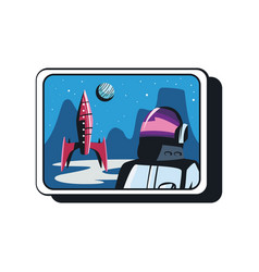 Flat Astronaut And Rocket Badge