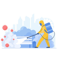 Man In Special Protective Suit Cleaning City From