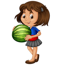 Asian Girl Holding Watermelon Fruit In Standing