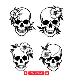 Botanical Bones Delicate Floral Skull Silhouettes