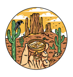 Hand Holding Compass In Desert