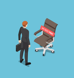 Isometric Businessman Standing With Ceo Chair