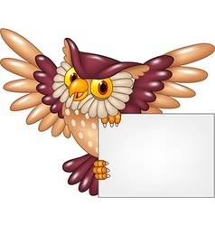 Cartoon Owl Bird Flying Holding Blank Sign