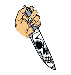 Hand Holding Knife And Skull Face