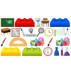 Large Set School Items On White Background