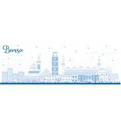 Outline Bursa Turkey City Skyline With Blue