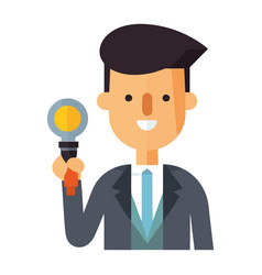 Successful Businessman Holding Magnifying Glass