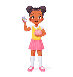 African American Girl With Piggy Bank