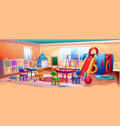 Cartoon Kindergarten Interior With Toys Tables