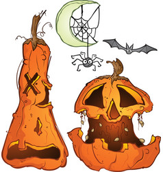 Carved Pumpkin Jackolanterns With Spider And Bat