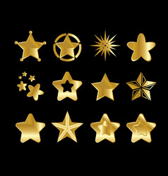 Set Of Gold Start Icons Isolated On Black