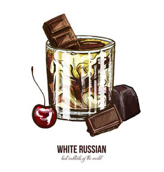 White Russian Cocktail With Cherry And Chocolate