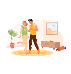 Happy Couple Dancing In Living Room Young Man