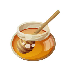 Jar honey and stick cartoon icon Royalty Free Vector Image