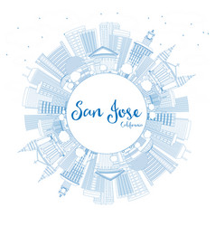 Outline San Jose California Skyline With Blue