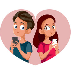 Teen Couple Texting Each Other Cartoon