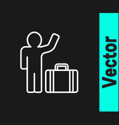 White Line Tourist With Suitcase Icon Isolated