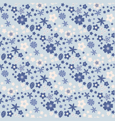 Seamless Pattern With Blue Simple Flowers