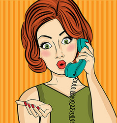 Surprised Pop Art Woman Chatting On Retro Phone