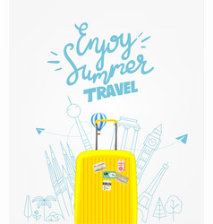 Yellow Suitcase With Different Travel Elements