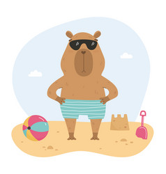 Cute Capybara On The Beach Summer