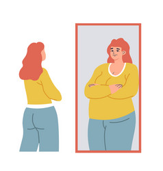 Low Self Esteem Of Woman Overweight Reflection