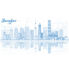 Outline Shanghai Skyline With Blue Buildings