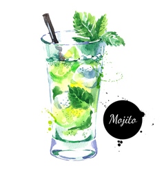 Hand Drawn Sketch Watercolor Cocktail Mojito