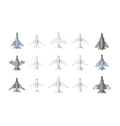 Civil And Military Aircraft Top View Cartoon Jet