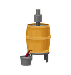 Crushing Grapes In Wooden Barrel With Pressing