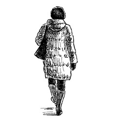 Sketch Of Young Towns Woman In Beret Walking