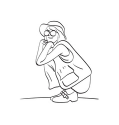 Line Art Full Length Of Woman Sitting