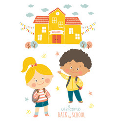 Happy First Day Of School Card Design Kids Going