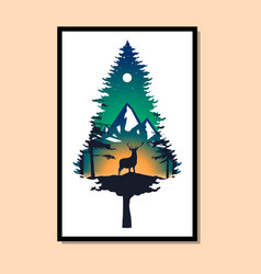 Pine Tree With Deer Inside Wall Art Design