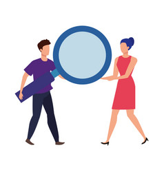 Young Couple With Magnifying Glass Characters