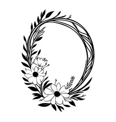 Oval Frame Flower Icon Hand Draw Black Logo