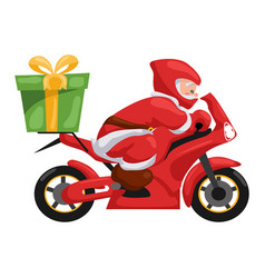 Santa Claus Riding Modern Motorcycle Delivering