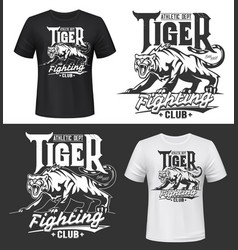 Tshirt Print With Tiger Roaring Wild Animal